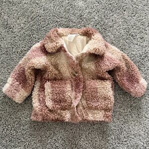 H&M Pink and Cream Gingham Sherpa Jacket